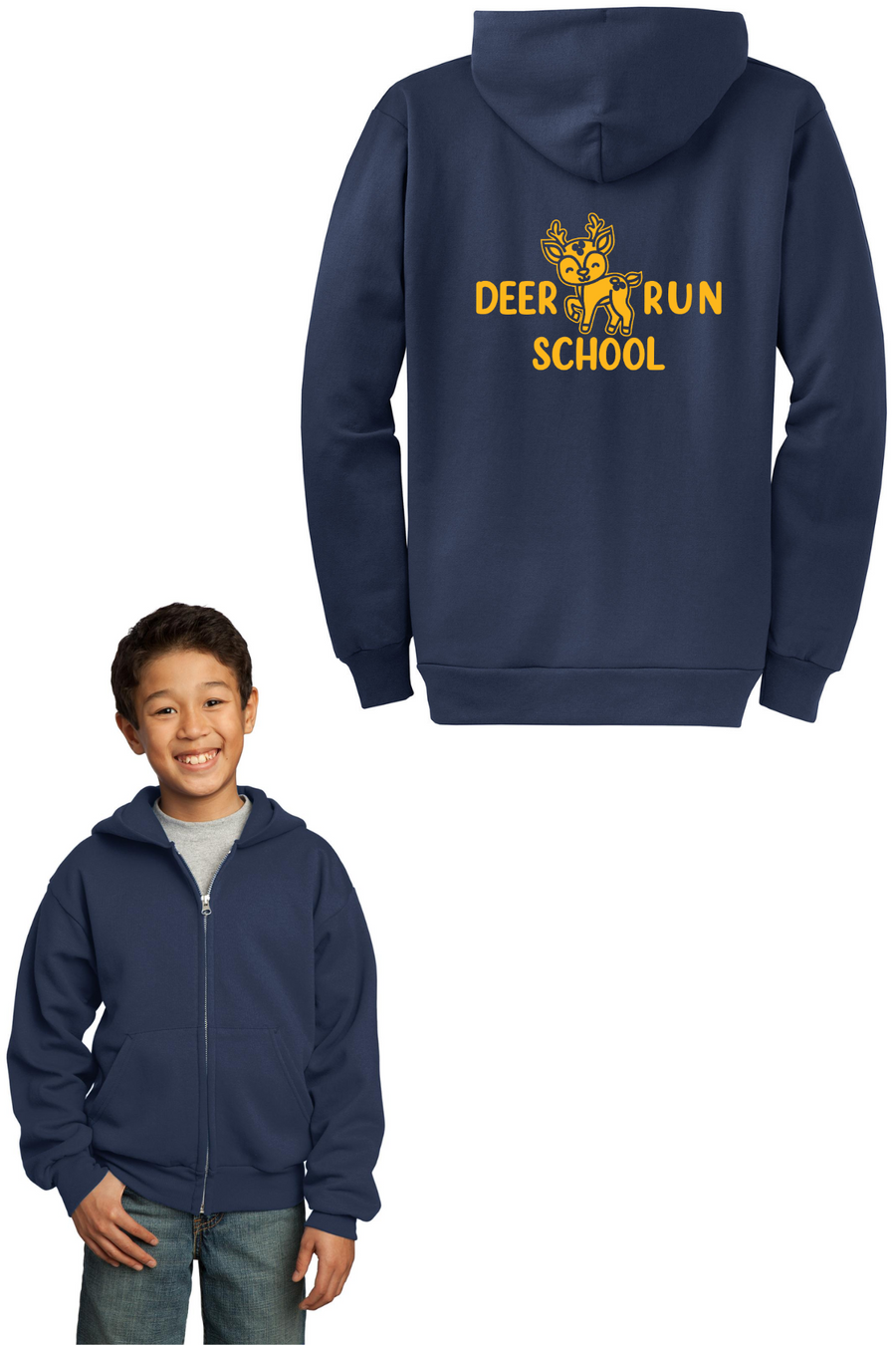 Deer Run Elementary Spirit Wear 2023-24 On-Demand-Unisex Full-Zip Hooded Sweatshirt Yellow Logo