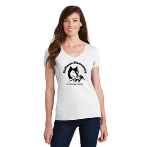 Huffman Elementary Spirit Wear 2023-24-Womens Fan Favorite V-Neck Tee Husky Logo