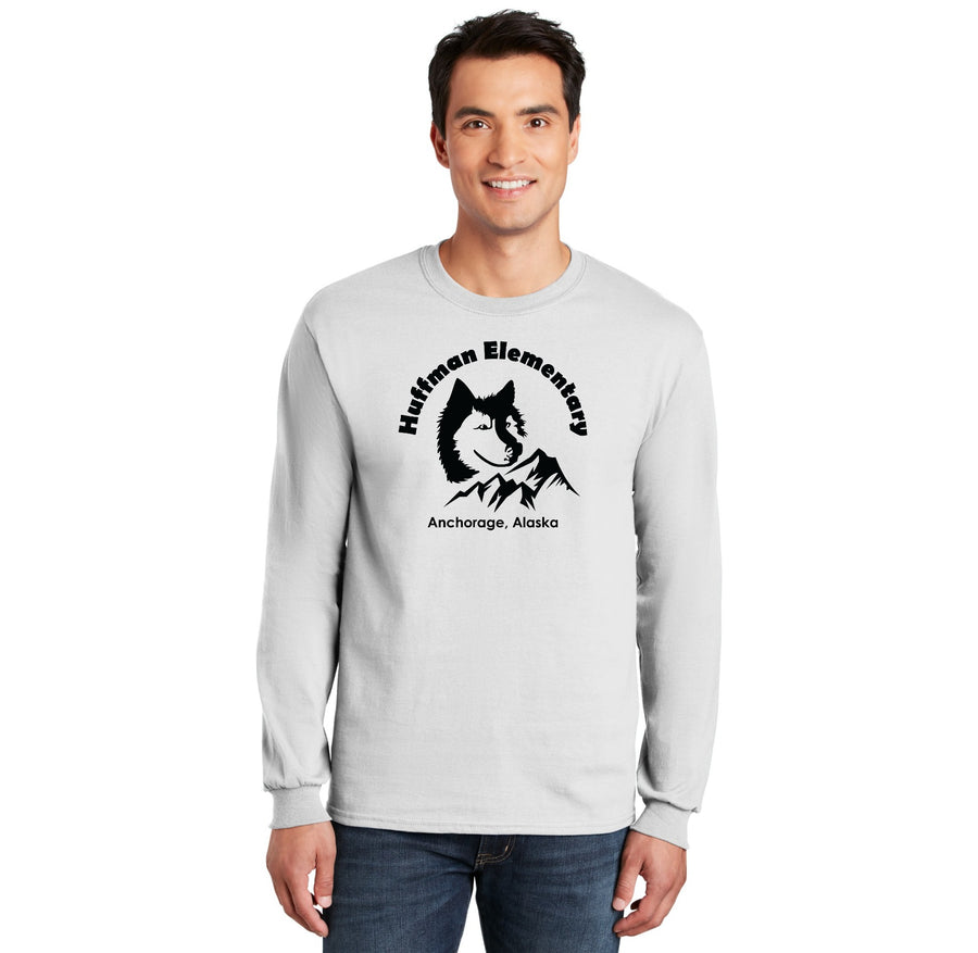 Huffman Elementary Spirit Wear 2023-24-Adult Unisex Long Sleeve Tee Husky Logo