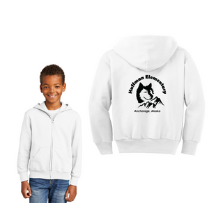 Huffman Elementary Spirit Wear 2023-24-Youth Unisex Full-Zip Hooded Sweatshirt Husky Logo