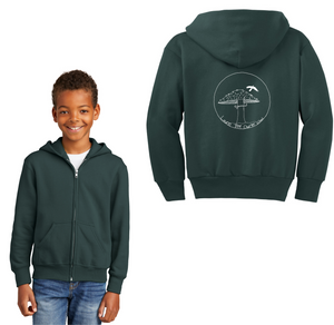 Laurel Tree Charter-Youth Unisex Full-Zip Hooded Sweatshirt Mushroom Logo