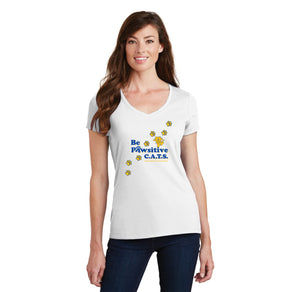 Alcott Elementary Spirit Wear II 2023-24-Womens Fan Favorite V-Neck Tee Pawsitive Logo