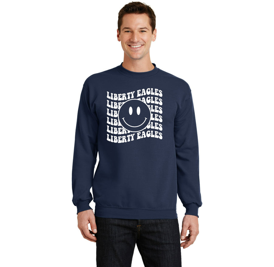 Liberty Elementary Fall Spirit Wear 2023-24 On-Demand-Adult Unisex Crewneck Port & Company Core Fleece Sweatshirt Smiley Logo