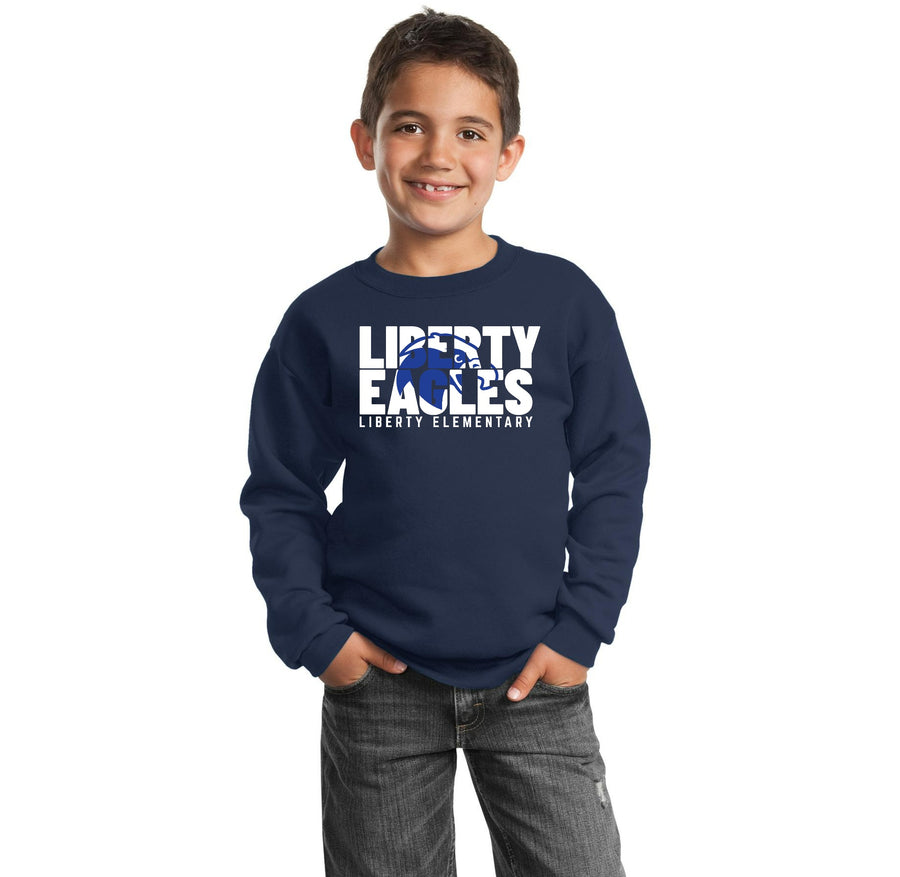 Liberty Elementary Fall Spirit Wear 2023-24 On-Demand-Youth Unisex Port & Company Crewneck Sweatshirt Eagle Logo