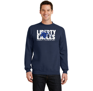 Liberty Elementary Fall Spirit Wear 2023-24 On-Demand-Adult Unisex Crewneck Port & Company Core Fleece Sweatshirt Eagle Logo