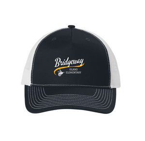 Bridgeway Island-Port Authority Snapback Five-Panel Trucker Cap Cursive Logo