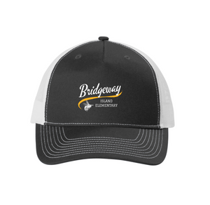 Bridgeway Island-Port Authority Snapback Five-Panel Trucker Cap Cursive Logo