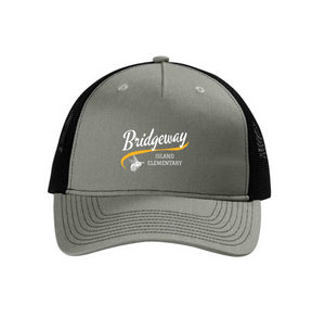 Bridgeway Island-Port Authority Snapback Five-Panel Trucker Cap Cursive Logo