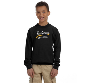 Bridgeway Island-Youth Unisex Crewneck Sweatshirt Cursive Logo